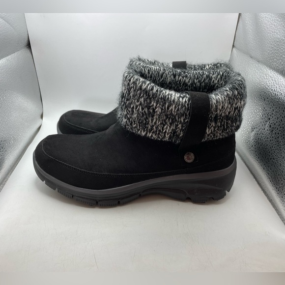 Skechers Easy Going Black Knit Cuff Ankle Boots size 8.5 - Picture 1 of 10